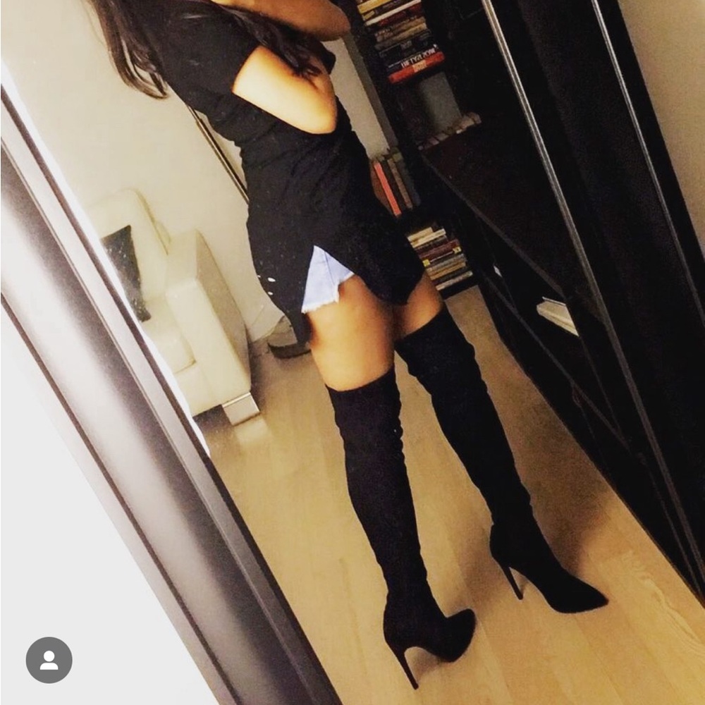 Philipp Plein Thigh High Suede Black Leather Boots Size 39